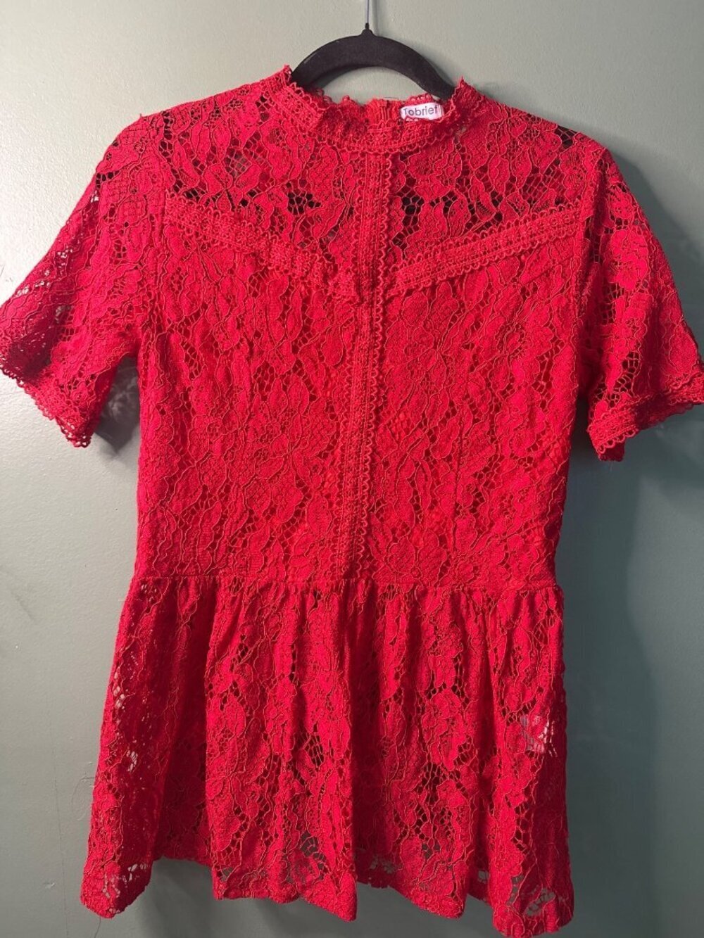 Tobrief Red Lace Top Blouse Size Small Fairy soft girl romantic light fairy